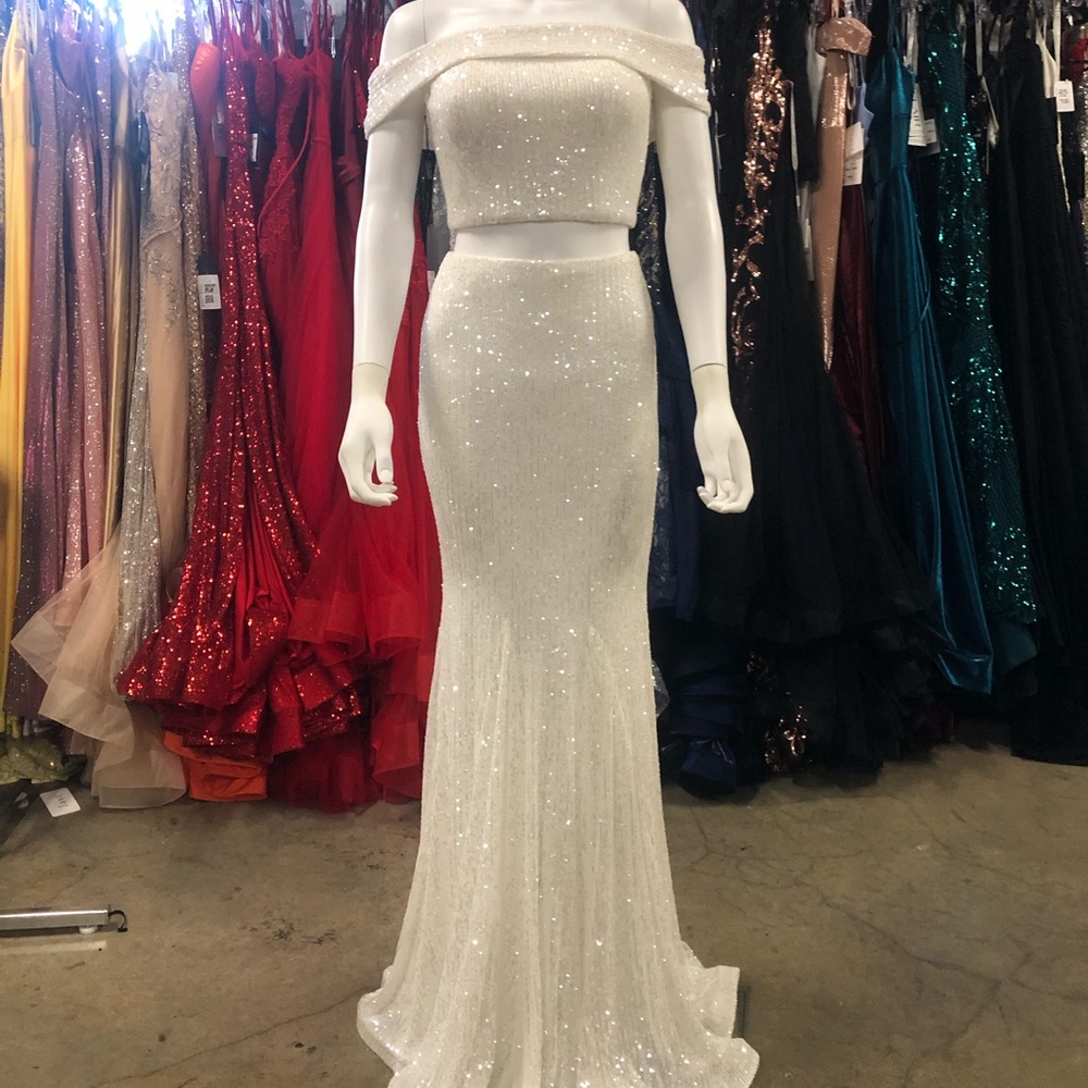 La Femme White Sequin Prom Dress - Style 28425